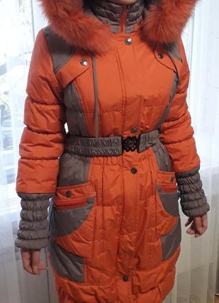 Куртка зимняя пальто удлиненная с мехом1 фото