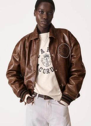 Шкіряна куртка бомбер жіноча коричнева zara new