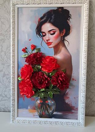 Картина з вишивкою стрічками "символ закоханості"