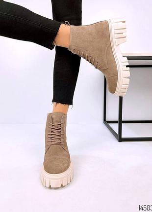 Накладной платеж ❤ натуральные демисезонные утепленные байкой кожаные замшевые ботинки ботинки на тракторной подошве со шнуровкой