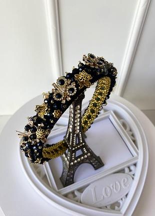 Чорний кришталевий ободок для волосся у стилі dolce