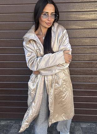 Жіночий плащ-пальто бежевий хамелеон 🤎