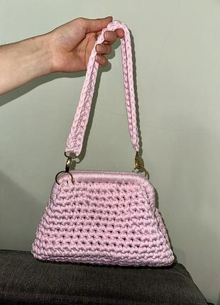Рожева в’язана сумка на фермуарі, ручна робота