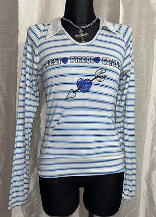 Винтажная облегающая толстовка с воротником в полоску questo picool grande vintage 2000s y2k