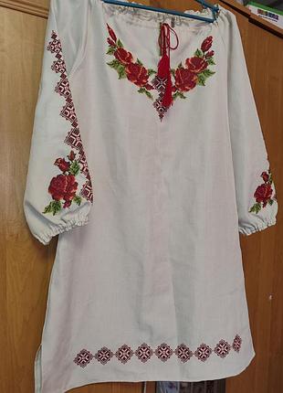 Платье вышиванка,ткань лен подойдет для роста до 165,m-l