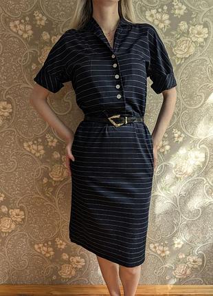 Akris punto оригинал платья хлопок в полоску миди люкс бренд классический с карманами синее винтажное винтаж