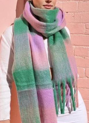 Шарф теплый, длинный шарф в клетку