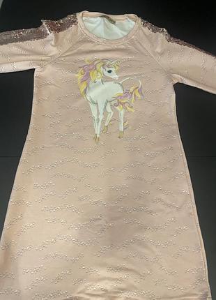 Платье празднично с единорогом на девочку 8-10 лет