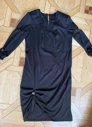 Жіноча сукня чорна трикотажна xl-xxl до коліна мереживо