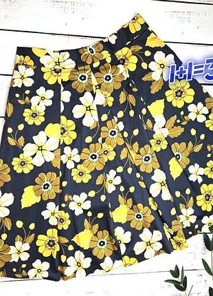 1+1=3 брендовая черная юбка миди в цветах marks &amp; spencer, размер 56 - 58