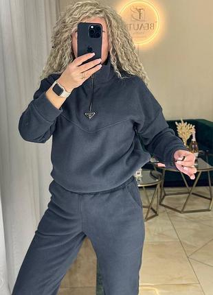 Теплый женский флисовый костюм 42-44, 46-48, 50-52 графит