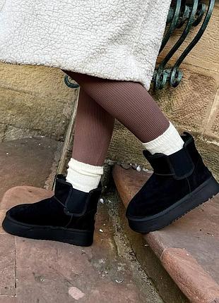 Накладний платіж ❤ натуральні шкіряні замшеві короткі уггі з гумкою