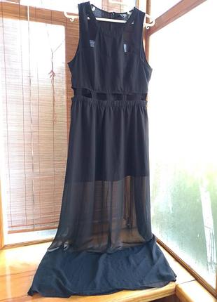 Платье с м 10 р. 180 черное длинное летнее шифон п/э, открытая талия