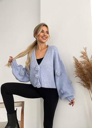 Женская кофта с широкими рукавами, кардиган с розами