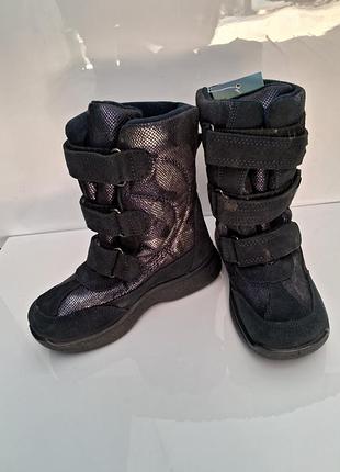 Сапоги зимние детские для девочек, темно-синего цвета, новые, 28 размер, кожаные