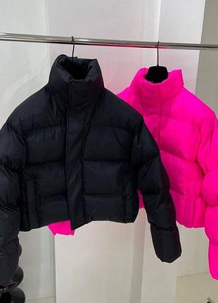 Куртка пуховик бренд чорна рожева