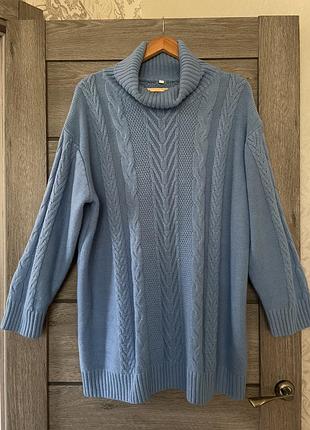 Кофта подовжена батальний розмір з коміром під шию