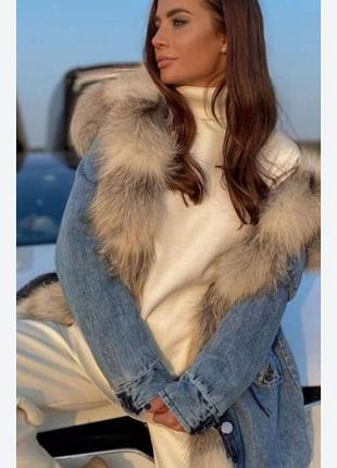 Парка джинсова з натуральним хутром