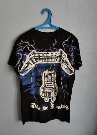 Футболка metallica ride the lightning album, синяя, мужская, размер m