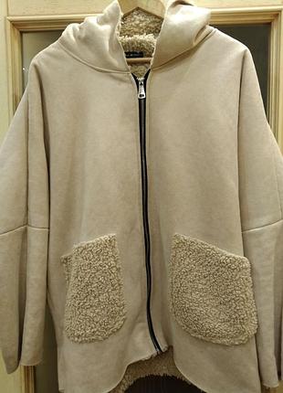 Италия. меховой худи оверсайз. замша. шерпа