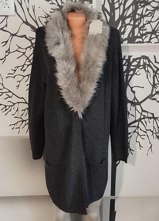 Женский кардиган с искусственным мехом