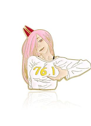 Аниме значок человек бензопила chainsaw man power брошь anime manga брошь манга waifu пауэр вайфу павер розовые волосы