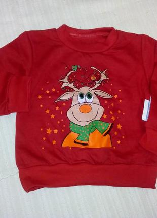 Новогодний реглан с оленем красный свитер на новый год кофта с оленем