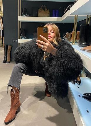 Чорна шубка лама оверсайз