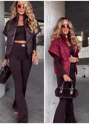 Жилетка женская 42-56р плащевка лаке на синтепоне шоколад и бордо