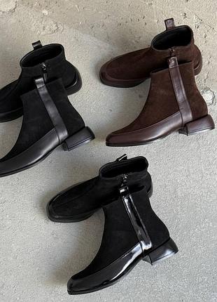 Классические ботинки на маленьком каблуке женские, натуральная замша | кожа (наплак)