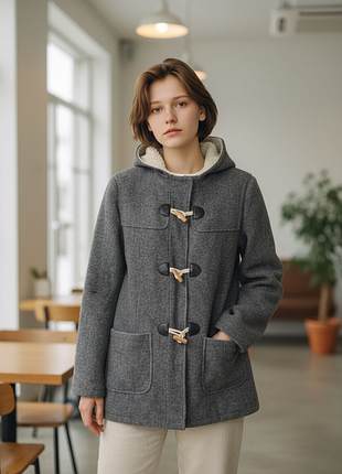Пальто серое с капюшоном tu