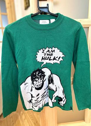 Зелений светр zara kids з халком marvel, 140 см / 10 років