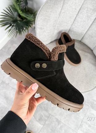 Шоколадні замшеві натуральні черевики