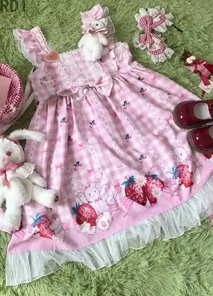 Япочное платье лолита клубничное кролик женское платье без рукавов мыла