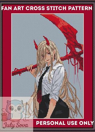 Схема для вишивки хрестиком по мотивам аніме людина бензопила з пауер