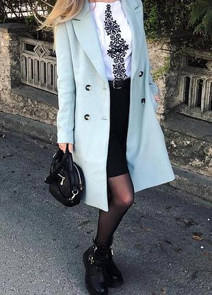 Пальто бірюзове двобортне