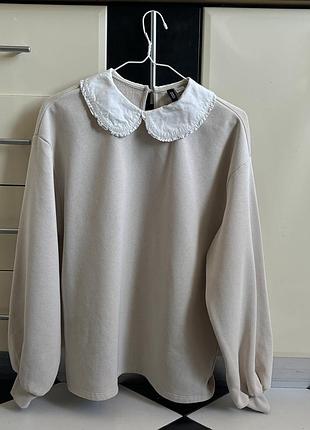 Бежевий оверсайз світшот з комірцем