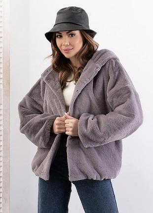 Куртка еко хутро з капюшоном чорна і сіра жіноча осінь весна демі