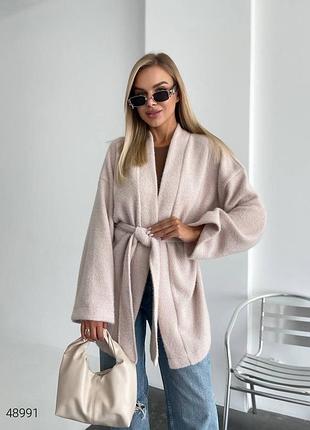 Ангоровий пухнастий кардиган середньої довжини  коричневий,   бежевий,  чорний