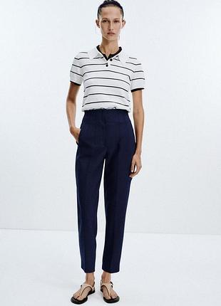 Темно-синие брюки с высокой талией от zara, новые коллекции