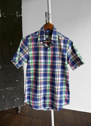 Ralph lauren mens blue green multicolor plaid short sleeve button down shirt чоловіча, синя, сорочка, в клітинку, з коротким рукавом, ральф лорен
