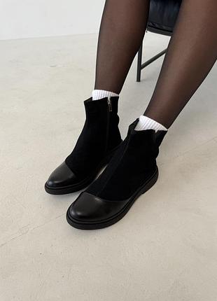 Чорні демісезонні черевики чобітки ботінки з натуральної шкіри та замші🍂🍁🍂 на осінь/весну