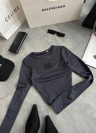 Трендовый лонгслив из дайвинга с надписью, лонг базовый однотонный