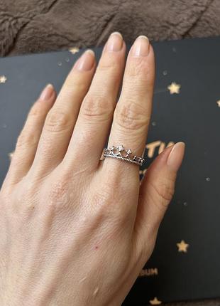 Срібна каблучка корона з фіанітами 925