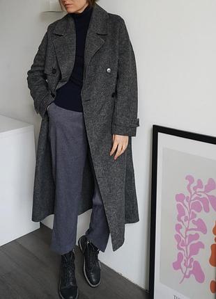 Двубортное пальто из смесовой шерсти zara