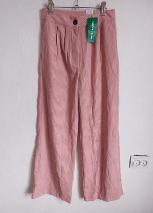 Красивые вельветовые брюки прямые пудрового цвета