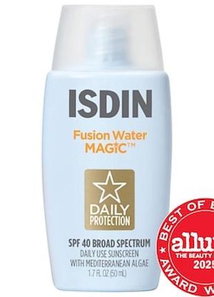 Сонцезахисний крем isdin  fusion water magic spf 40 sunscreen with hyaluronic acid and vitamin e 10 мл