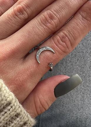 Срібна каблучка з місяцем та фіанітами 925