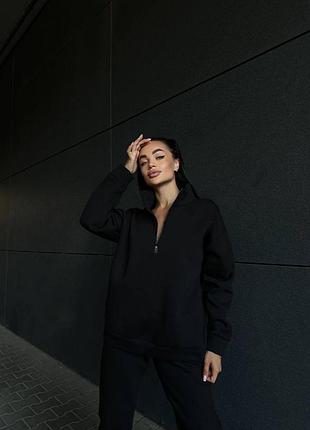 Спортивний жіночий костюм кофта оверсайз із боискавкою на шиї та штани джогери вільного крою на резинці