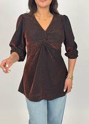 Святкова чорна блискуча блуза, новорічна блузка з люрексом бренду tu  об´ємний рукав.